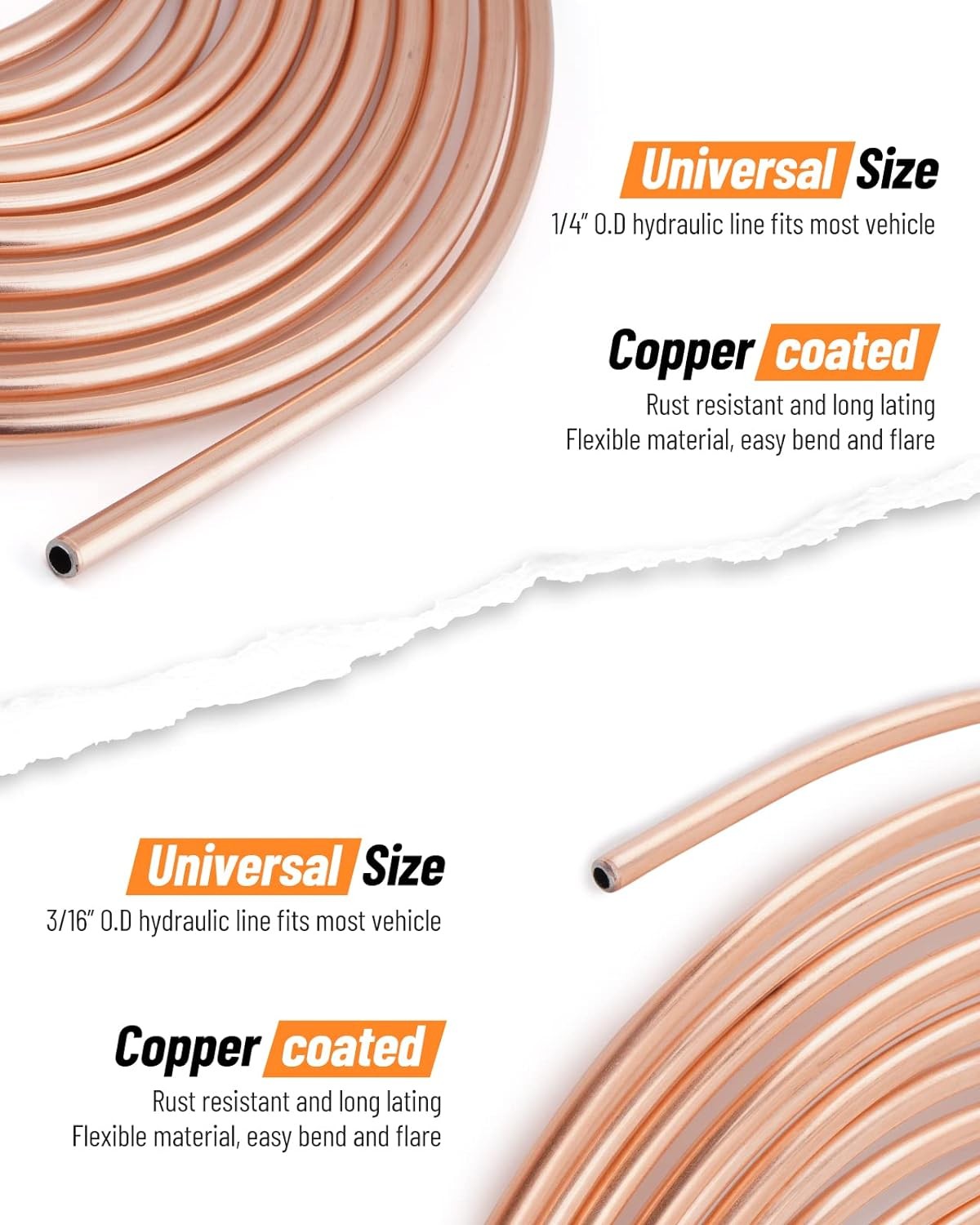 Brake Line Pipe DIY Kit 3/16 + 1/4 25FT Copper Pipe Flaring Tool & 40 Fittings