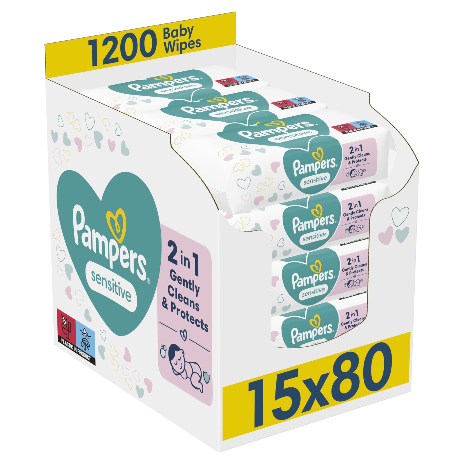 Pampers Sensitive Baby Wipes 15 Packs of 80 = 1200 Baby Wet Wipes Unscented F...