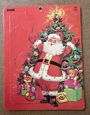 Vintage Children’s Frame Tray Puzzle Saalfield Christmas Santa Made in the USA