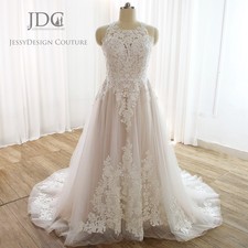 Glitter Lace Wedding Dress Bridal Gown Champagne Pink 32-60 Plus Size Strappy
