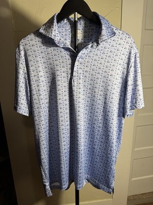 TailorByrd Mens Medium Golf Polo Shirt Gray Golf Cart Print Stretch Performance