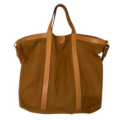 IL BISONTE Canvas and Leather Shoulder Bag/Tote Bag, Brown Unisex Women USED