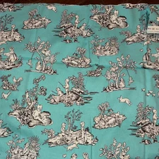 MICHAEL MILLER FABRICS  “ KIDS TOILE” FABRIC TURQUOISE BROWN  2 YARDS 44” WIDE
