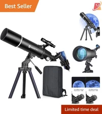 80mm Aperture Refractor Telescope for Adults Kids Portable Travel Kit