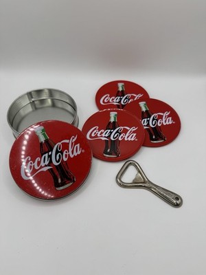 Vintage Coca-Cola Set: Metall-Dose, 3 Untersetzer & Vintage Flaschenöffner