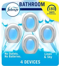 Febreze Small Spaces Air Freshener Light Blue Linen Sky 4 Count Lasts 45 Days