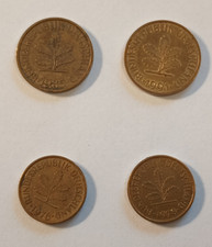 4 GERMAN PFENNIG COINS ~ 1976 & 1978 5 Pfenning, 1985 & 1991 10 Pfenning Coins
