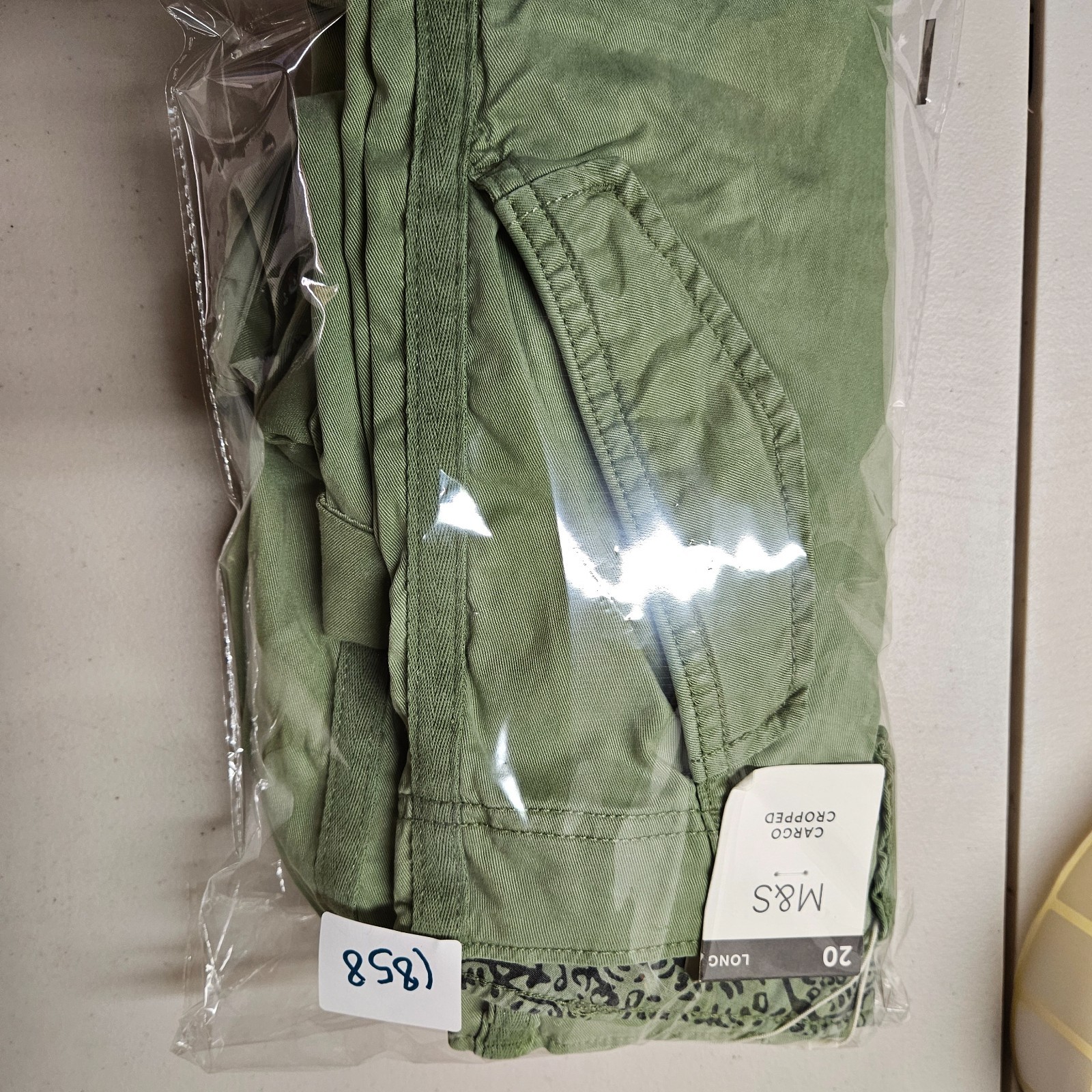 M&S Sage Green Cargo Cropped Trousers Cotton Stretch UK 20 Long image 9