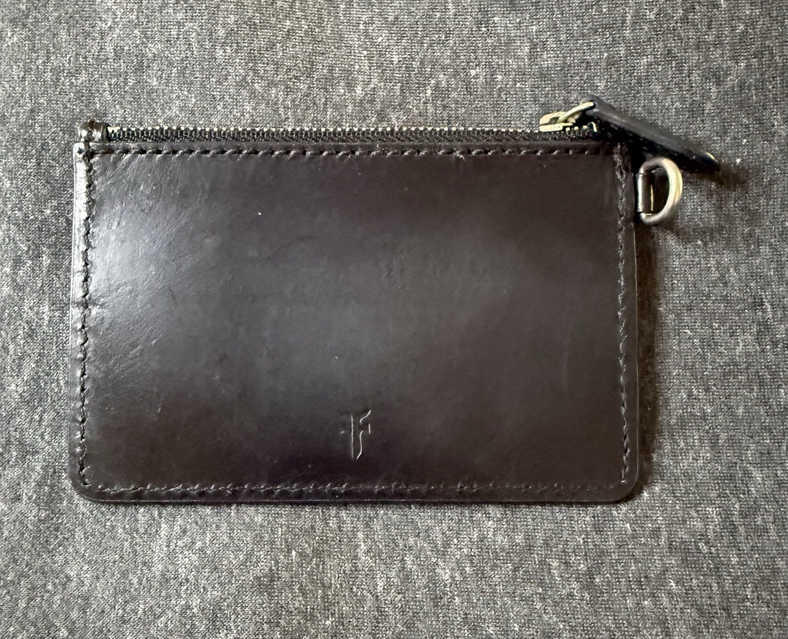 Frye Wallet Black Leather Small Zip Closure Frye Logo