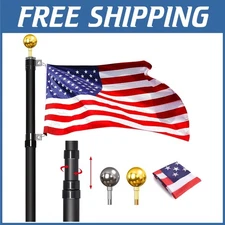 Easy Install 16FT Telescoping Flag Pole + 3x5 American Flag