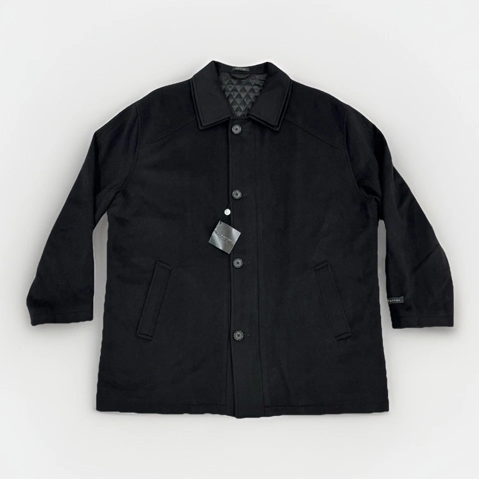 J. Ferrar черный траншея над пальто мужчин XL современный крой шерстяная смесь стеганая подкладка - Изображение 2 из 4