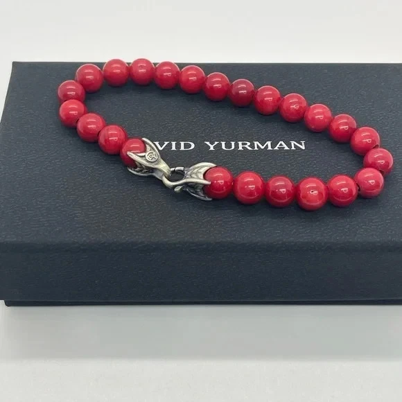 Pulsera David Yurman 8 mm Coral ROJO 8,5" Largo Foto 3 de 4