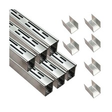 Channel Drain 1-1/4" Wide x 19' 7-3/16" Long,Silver Outdoor Pool Deck Drain C...