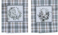 Modern Farm Cow and Sheep Plaid Appliqued Kitchen Tea Towels Set of 2