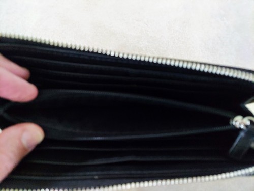 Cartera Coach Poppy con cremallera en L negra plateada monedero tarjetas de crédito interior cremallera logotipo - Imagen 6 de 11