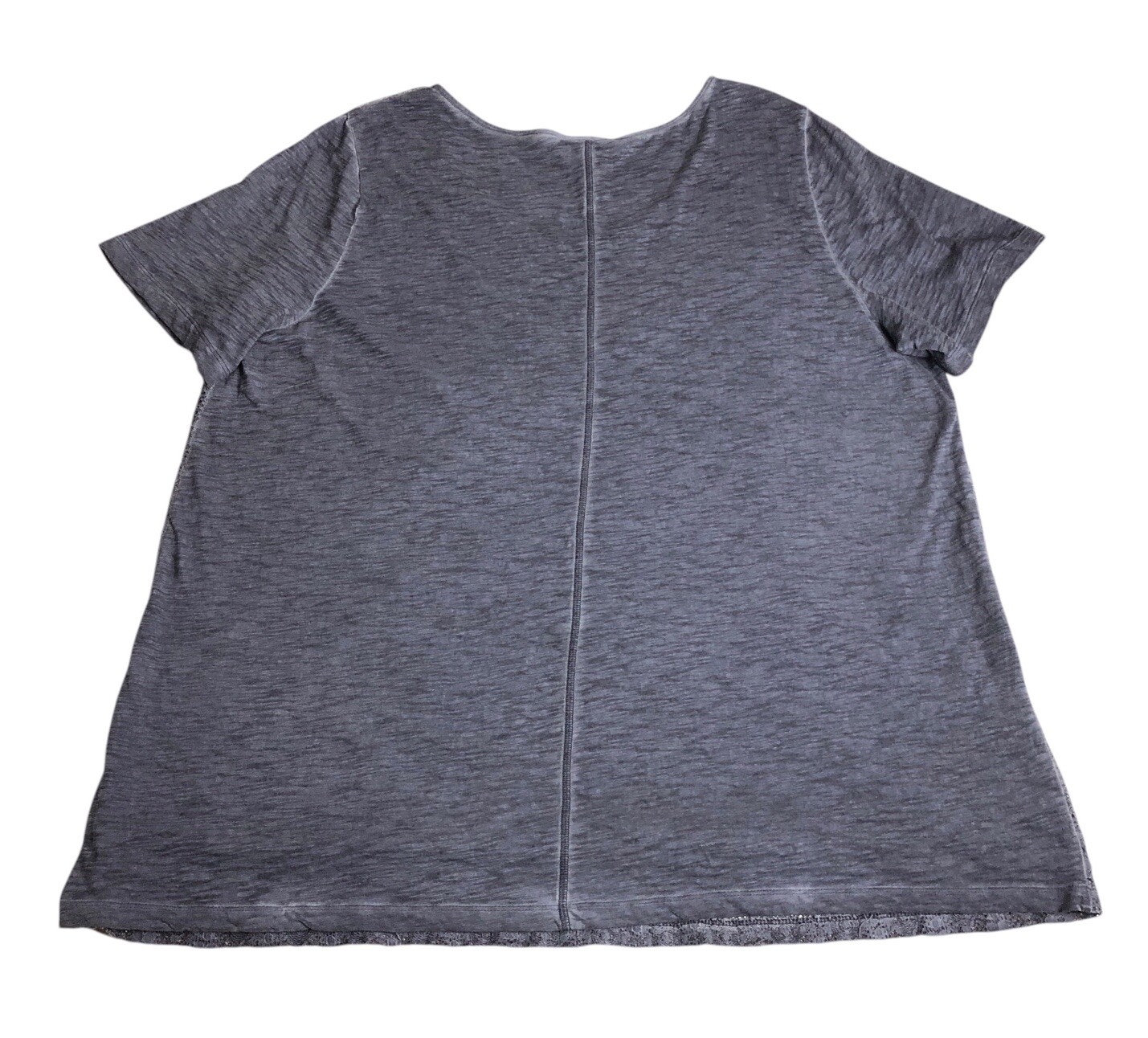 Catherines Top Womens 18/20W Gray Blue Floral Lace Crochet Stretch Short Sleeve