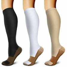 3/6 Pairs S-XXL Copper Support Socks Compression 20-30mmHg Knee High Unisex