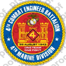 STICKER USMC UNIT   4TH COMBAT ENGINEER BATTALION   ooo   USMC Lisc# 20187
