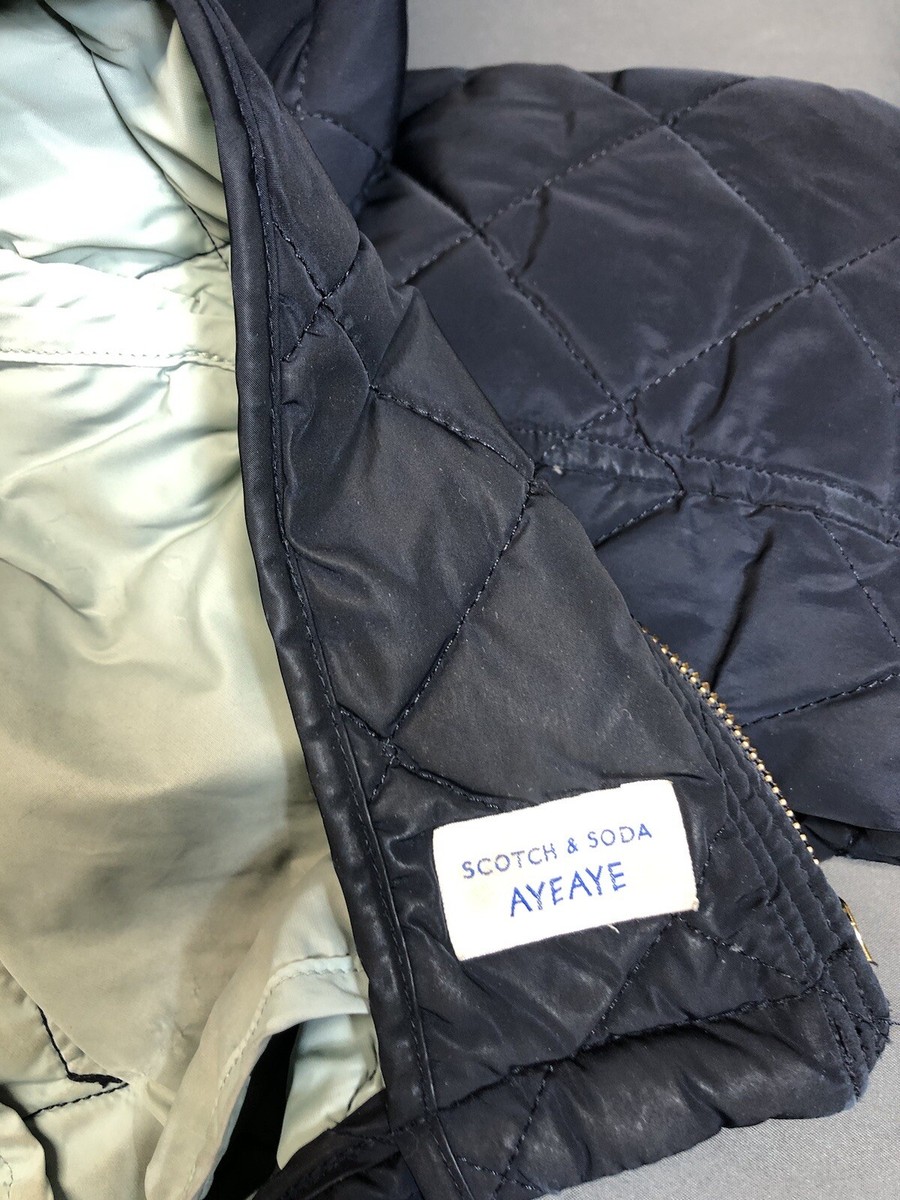 SCOTCH & SODA Jacket Mens Size Medium Quilted Zip Hidden Hood Blue
