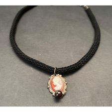 Vintage Cameo Pendant with Black Corded Necklace