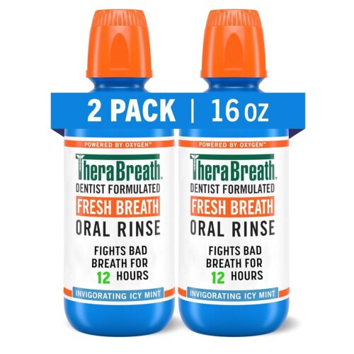 Fresh Breath Mouthwash, Icy Mint Flavor, -Free, 16 Fl Oz (Pack of 2)