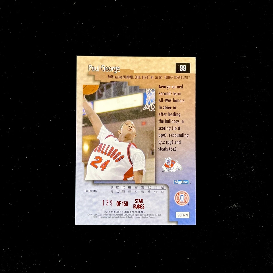2013-14 Fleer Retro Paul George '98-99 Skybox Premium 🔥 #/50 Star Rubies SSP 🔥 Foto 4 de 4