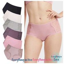 6Pack Women Lace Trim Comfortable Cotton Bikini Hip Hugger brief panty Underwear