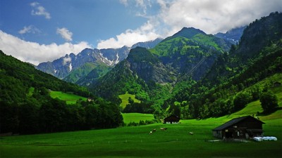 Anime nature landscape alps mountains cabin grass spring Play Gaming Mat Desk