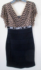 Enfocus Studio Glitter Sheer Liner V-Neck Sz 8 Cocktail Dress Blue Brown Stretch