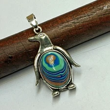 Blue Calsilica Gemstone 1PCS Penguin Pendant 925 Silver Plated Handmade Jewelry