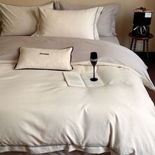 Minimalist Solid Color Velvet-Inlaid Trim Duvet Cover Set Japanese Luxury