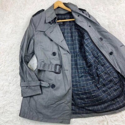 BURBERRY BLACK LABEL trench coat belted cotton size-M color gray