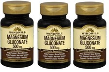 Windmill Magnesium Gluconate 500 mg Tablets 90 Count each  Three Pack 