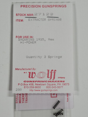27123 WOLFF FITS BROWNING 1935 EXTRACTOR SPRING - PAK OF 3 - NEW