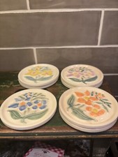 vtg set of 7 mosaic orange lavender blue yellow floral made in usa coasters
