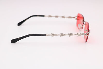 Fishing For Scale Barb Wire Silver/Red Rimless Sunglasses | eBay
