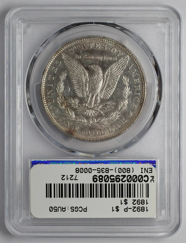 1892 Morgan Silver Dollar PCGS AU50 - Image 2 of 4