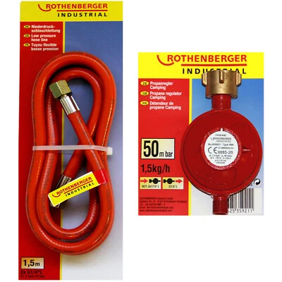 Rothenberger Gasschlauch mit Propan Druckminderer 50 mbar Camping Set