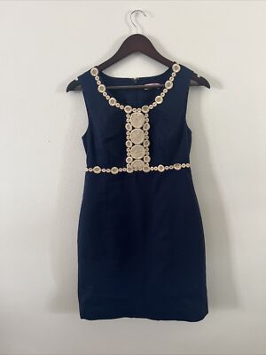 Lilly Pulitzer Shift Dress Navy with Gold Embroidery Appliqu: Small but no  tag | eBay
