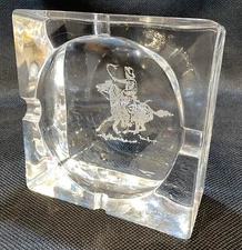 RARE FREDERIC REMINGTON Philip Morris Solid Lead Crystal Ashtray SIGNED