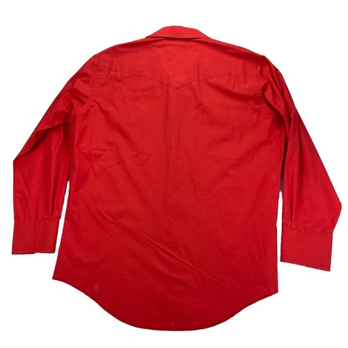 Wrangler Shirt Men 17x34 Red Cowboy Cut X Long Tail Pearl Snap Brushpopper VTG - Picture 2 of 17
