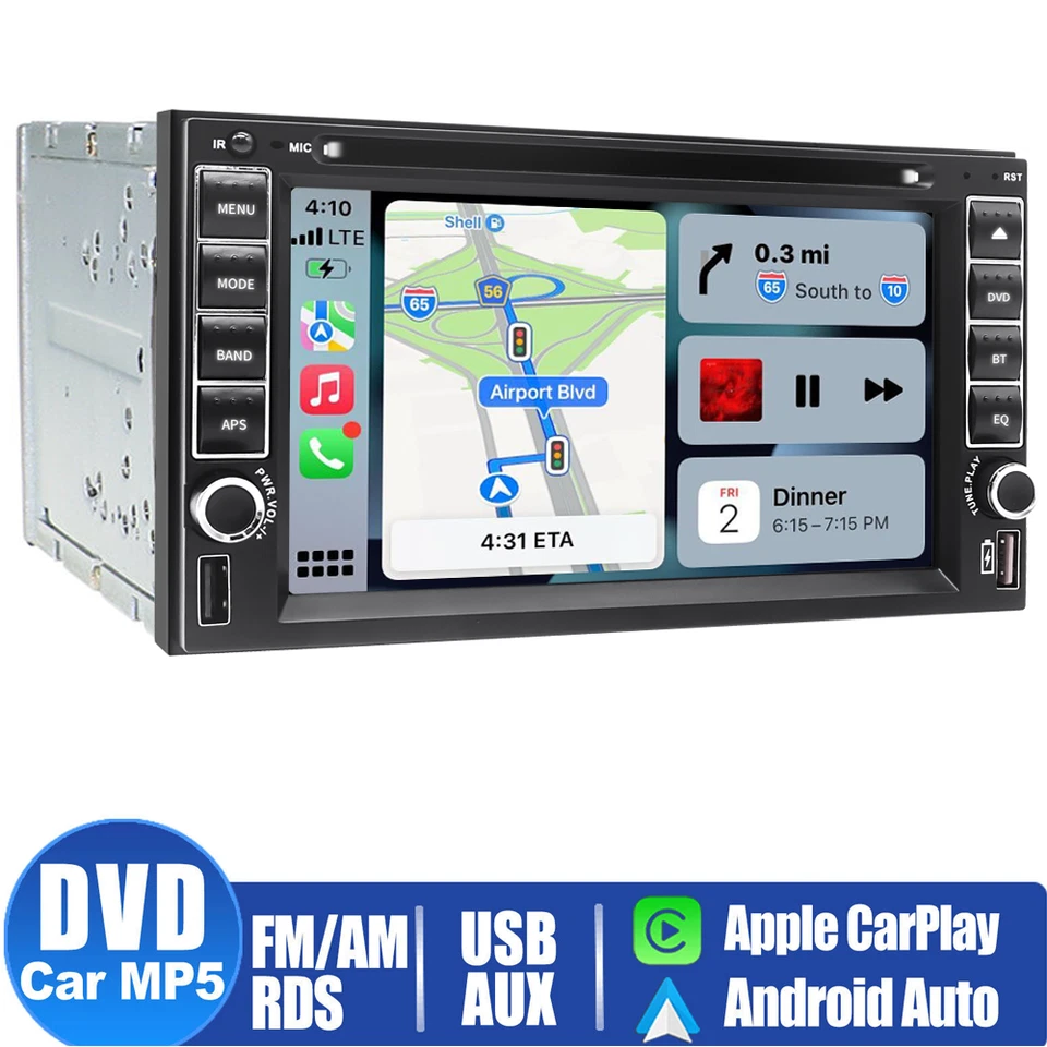 Double 2 Din 6.2" Car Stereo DVD CD Player HD InDash BT Radio CarPlay GPS Camera - Image 2 of 4