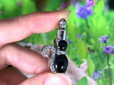 Cat Cremation Jewelry Pendant Urn 4 Ashes Memorial Gift Black Kitty Crystal Tail