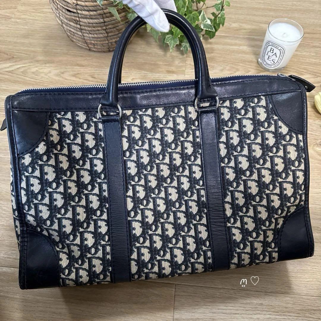 Sac à main Christian Dior Trotter Boston vintage toile marine cuir