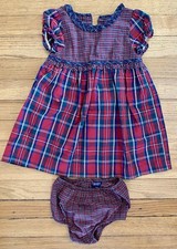 Chaps Boutique Christmas Smocked Holiday Plaid Tartan 18 Months Dress w/ Bloomer