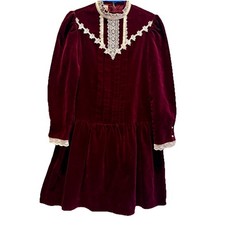 VTG Jessica McClintock Gunne Sax Jeunes Filles Burgundy Velvet Lace Drop Waist 7