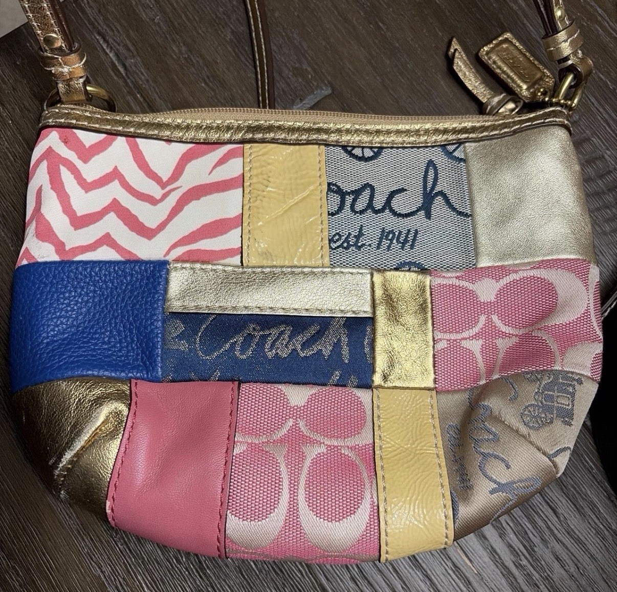 Coach patchwork leather & canvas crossbody Gold t… - image 2