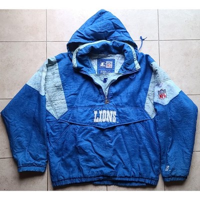Detroit Lions 90s STARTER puffer 1/2 Pullover jacket XL blue NFL