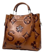 Handbags Purses Women - Embossed Leather Top Handle K009-dust Bag Brown