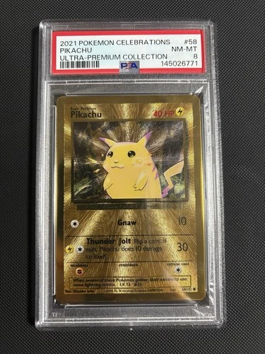 Pokémon TCG Pikachu Gold Metal Holo Card PSA 8 Celebrations Promo